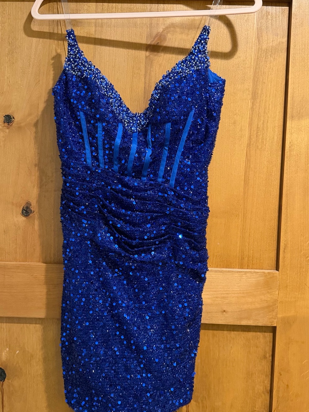 Sparkling Royal Blue Sequin V-Neck Bodycon Dress size 10